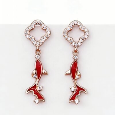 Four-leaf clover and koi fish earrings