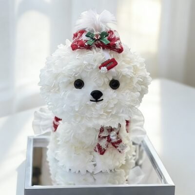 White Puppy Preserved flower Gift Box