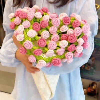 Handmade rose-patterned blanket（pink）